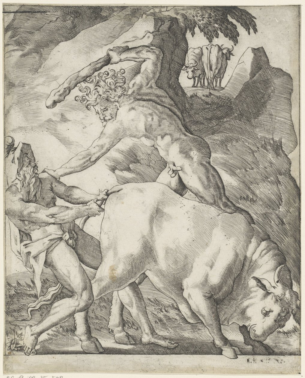 Hercules vecht met Cacus door Giovanni Jacopo Caraglio