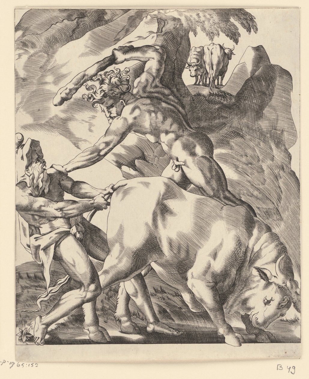 Hercules vecht met Cacus door Giovanni Jacopo Caraglio