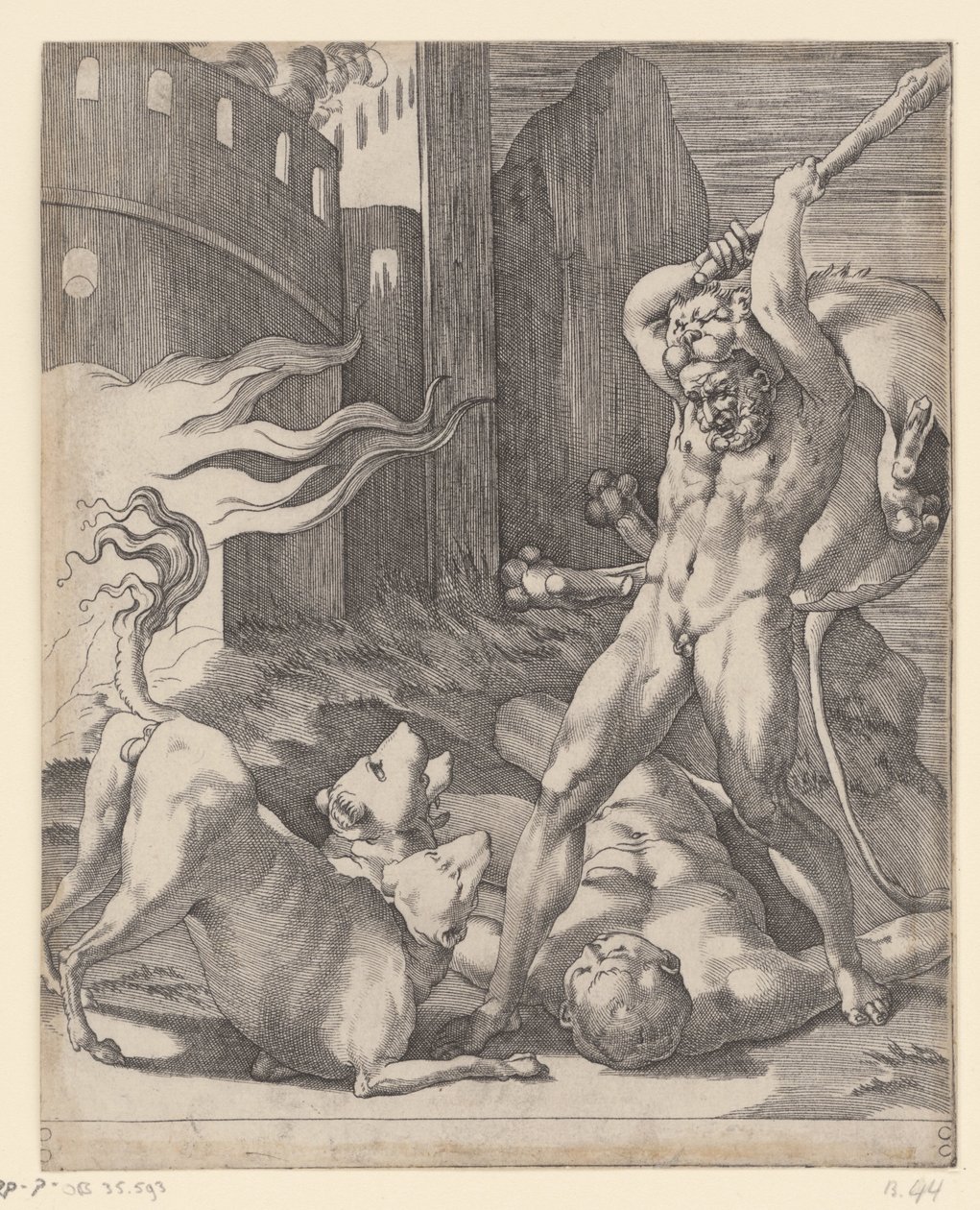 Hercules vecht met de Cerberus door Giovanni Jacopo Caraglio