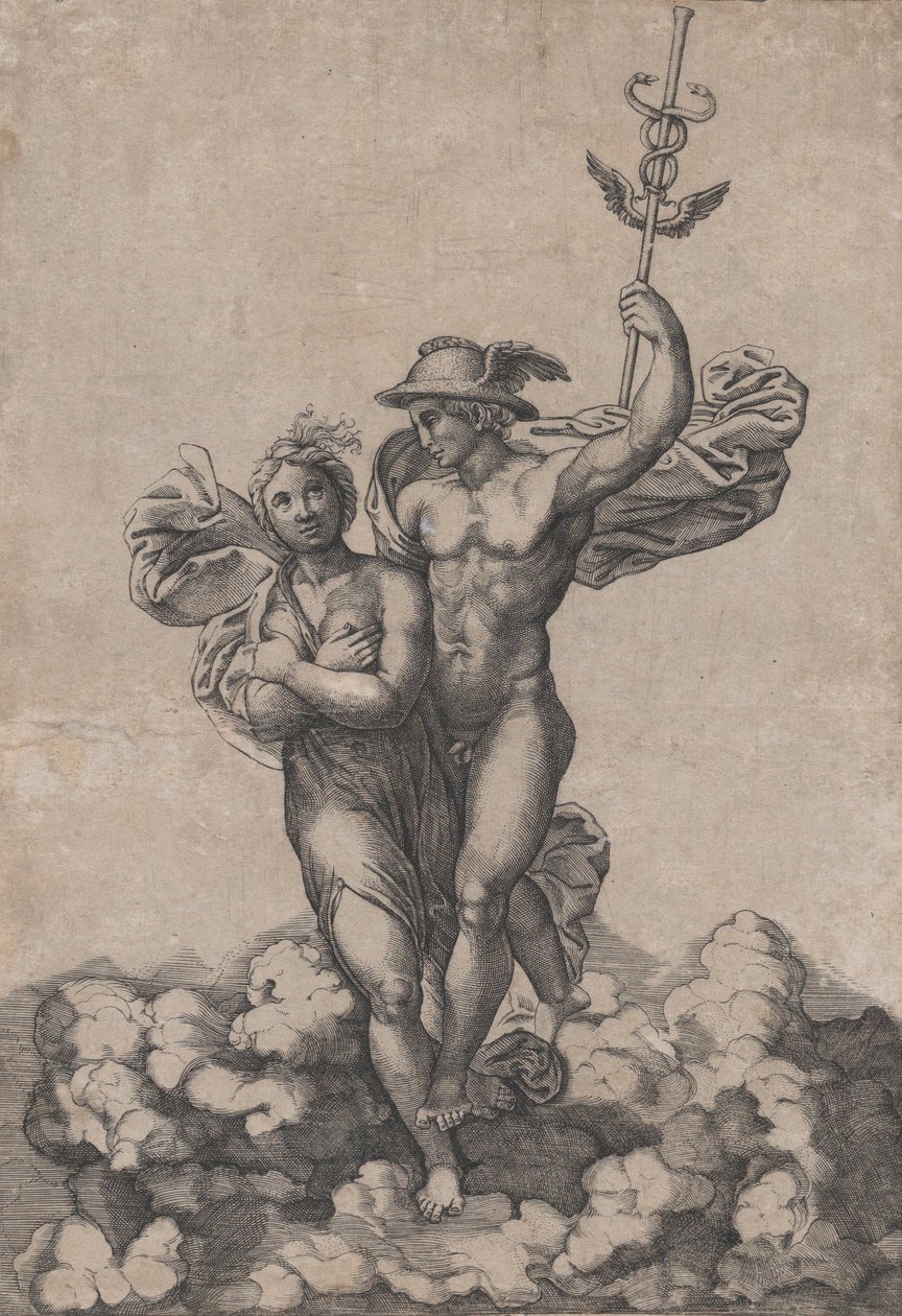 Mercurius draagt Psyche naar Olympus, naar Raphael