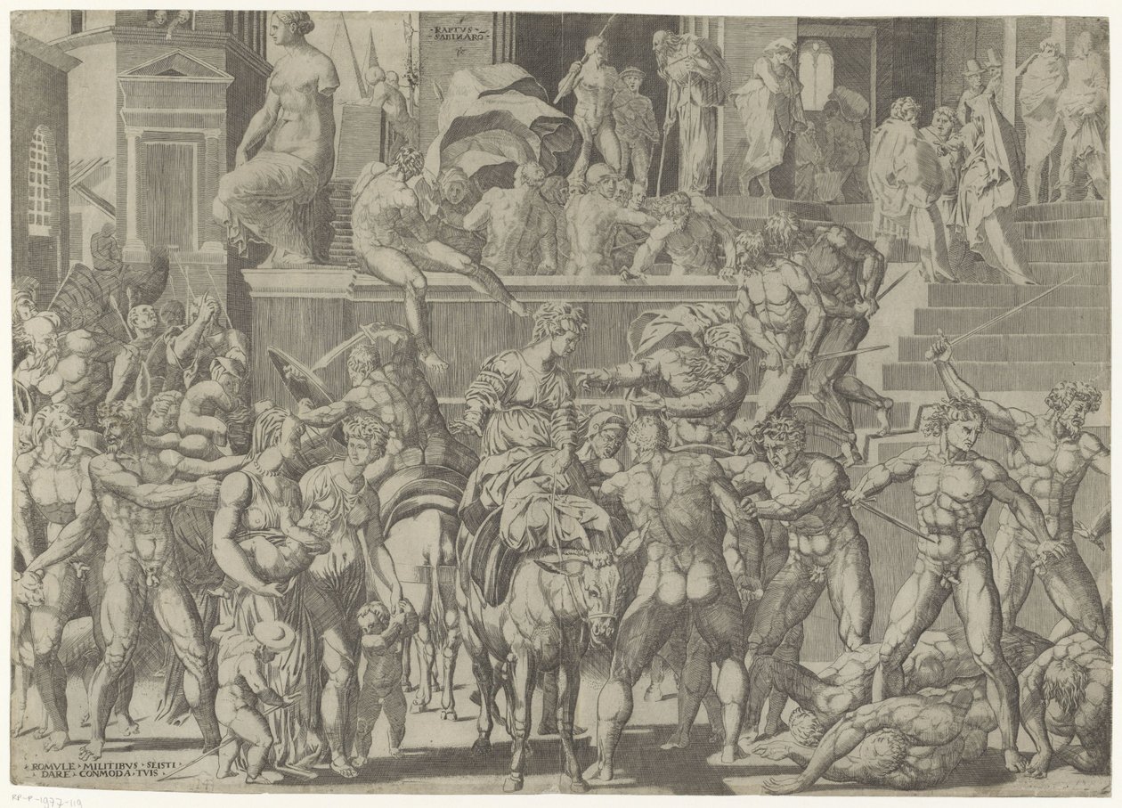 Slag tussen de Romeinen en de Sabijnen door Giovanni Jacopo Caraglio