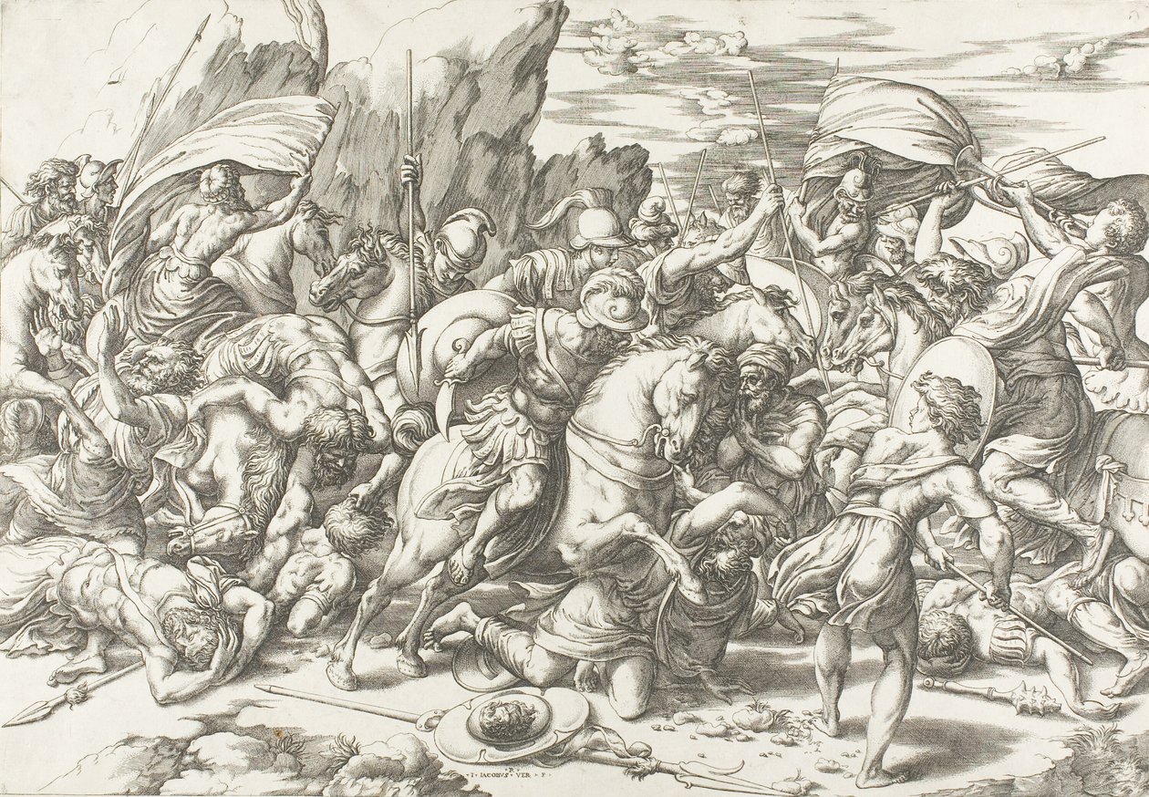 De strijd om het schild en de lans door Giovanni Jacopo Caraglio