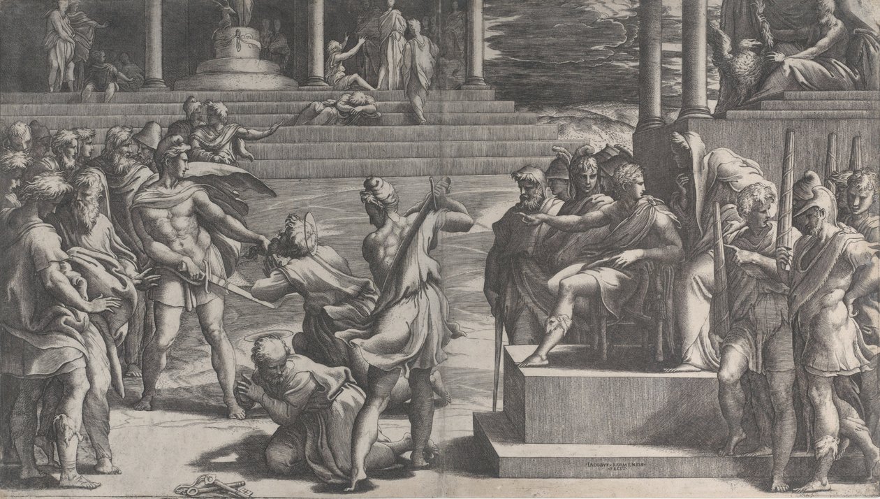 Het Martelaarschap van Sint-Paulus en de Veroordeling van Sint-Petrus door Giovanni Jacopo Caraglio