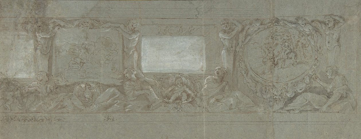 Ontwerp voor een muurschildering met het offer van Abraham en de vlucht naar Egypte, ca. 1600-1647 door Giovanni Lanfranco