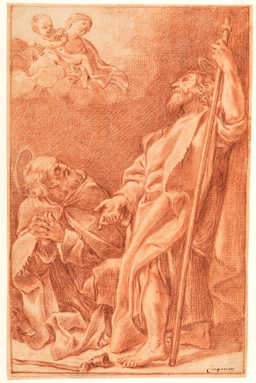 De Madonna met Kind en de heiligen Antonius Abt en Jakobus de Meerdere door Giovanni Lanfranco