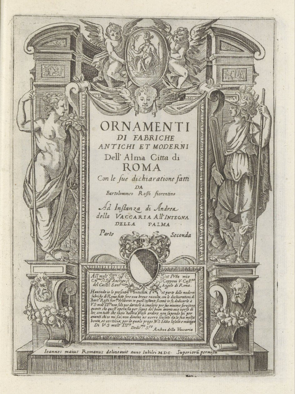 Titelprent met allegorische figuren en putti door Giovanni Maggi