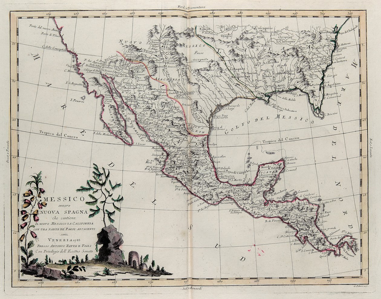 Mexico of Nieuw-Spanje met Nieuw-Mexico, Californië en een deel van aangrenzende landen, uit Tome IV van de Nieuwe Atlas, gegraveerd door G. Zuliani, 1785 door Giovanni Marco Pitteri