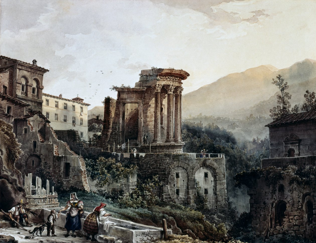 De Tempel van Vesta in Tivoli, door Giovanni Migliara, Italië door Giovanni Migliara