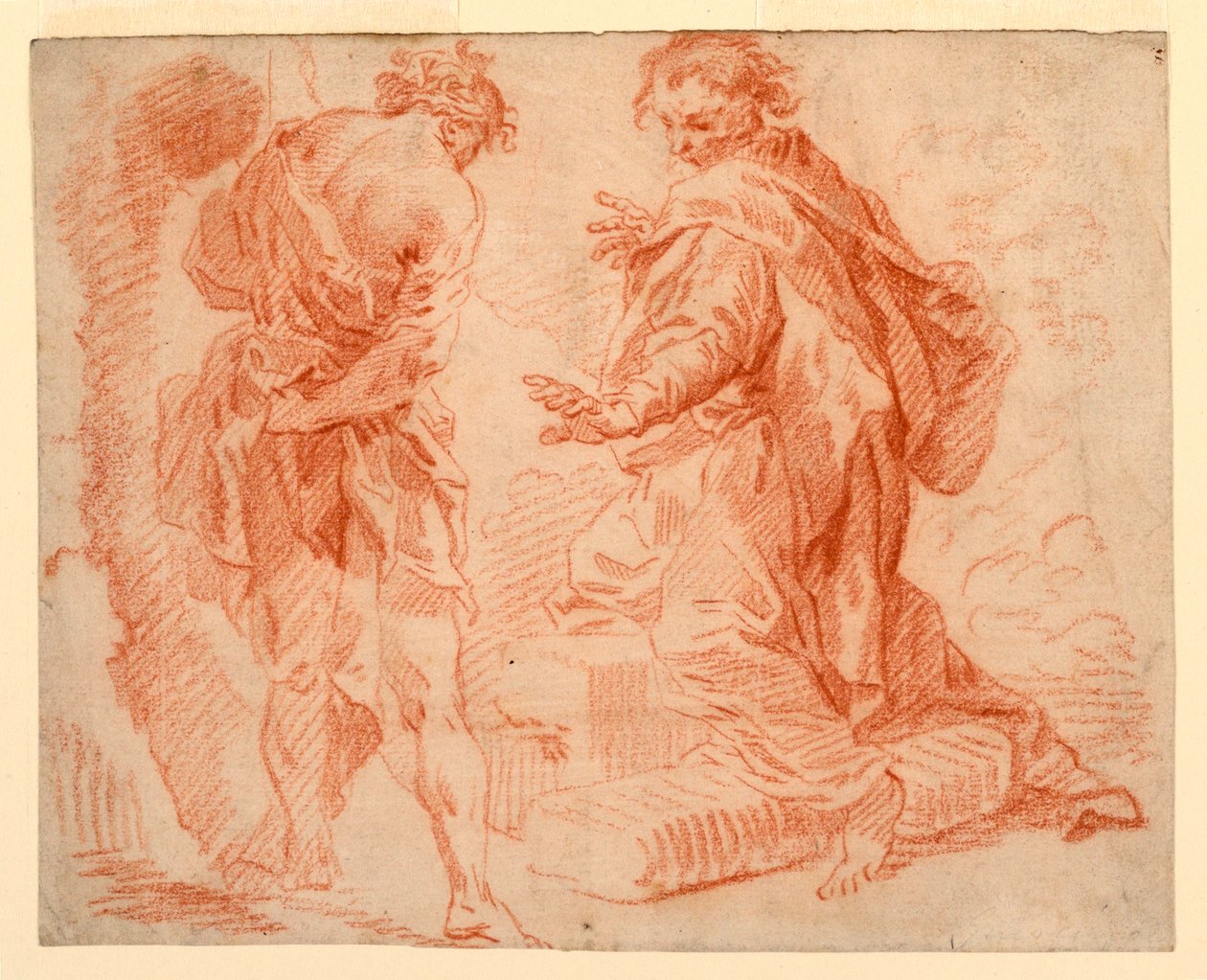 Tekenen, staande en knielende figuren, 1735-1740 door Giovanni Paolo Panini