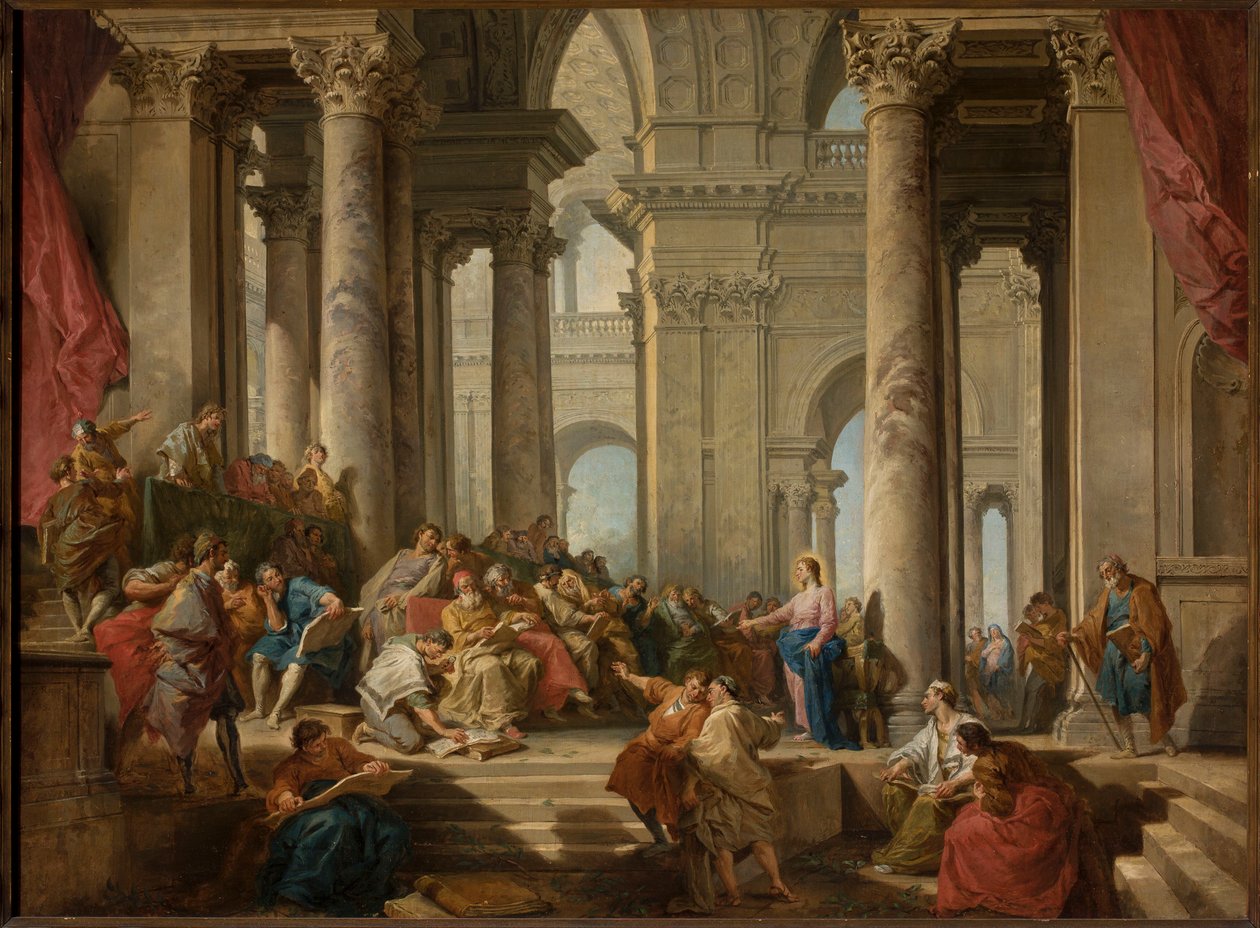 Christus onder de schriftgeleerden door Giovanni Paolo Pannini