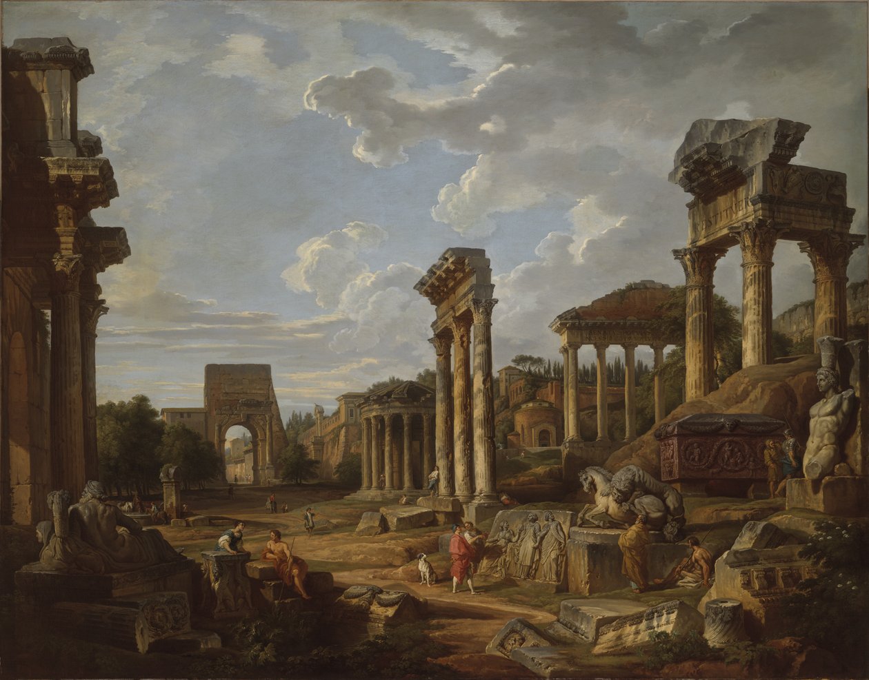 Een Capriccio van het Forum Romanum door Giovanni Paolo Pannini