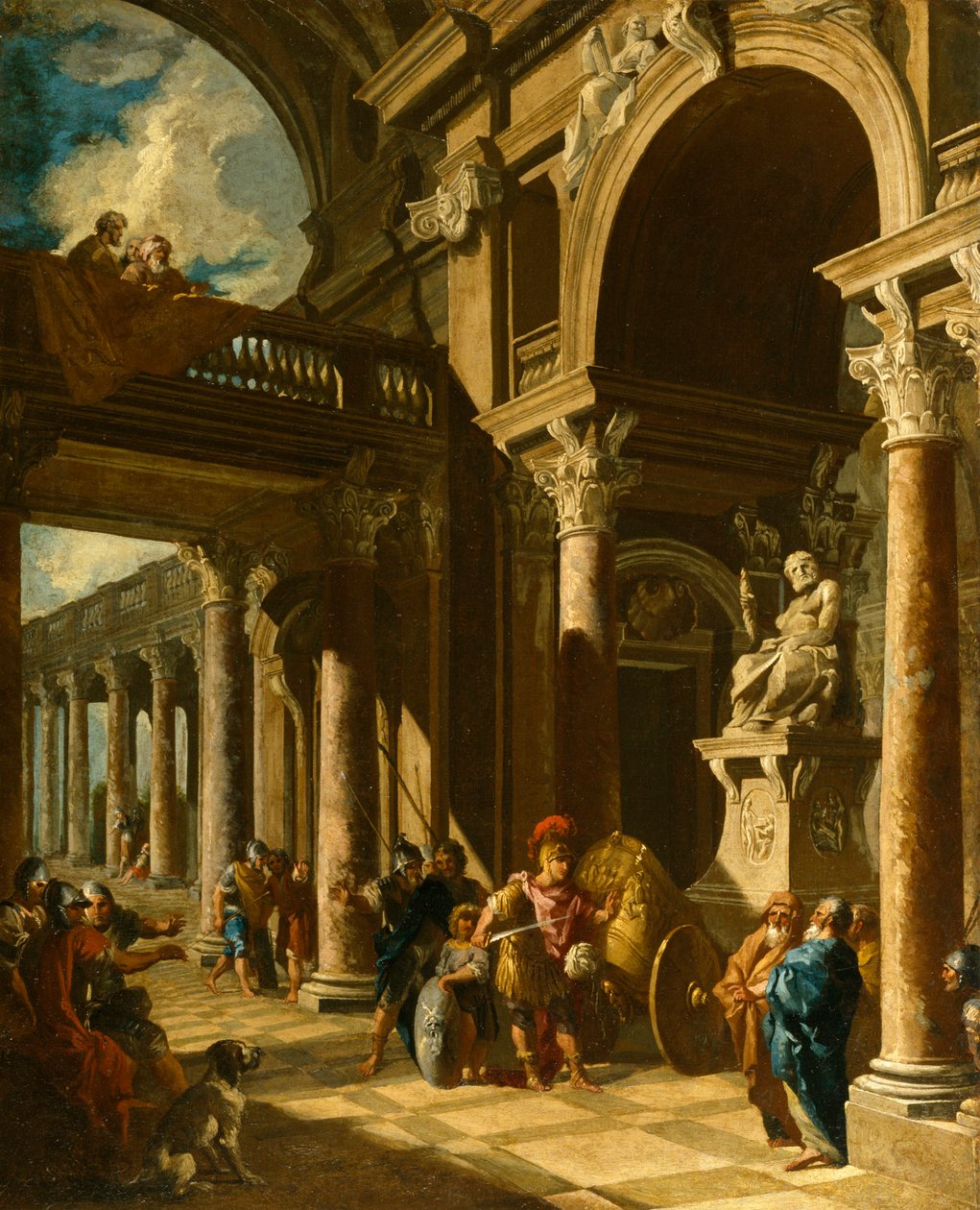 Alexander de Grote snijdt de Gordiaanse knoop door door Giovanni Paolo Pannini