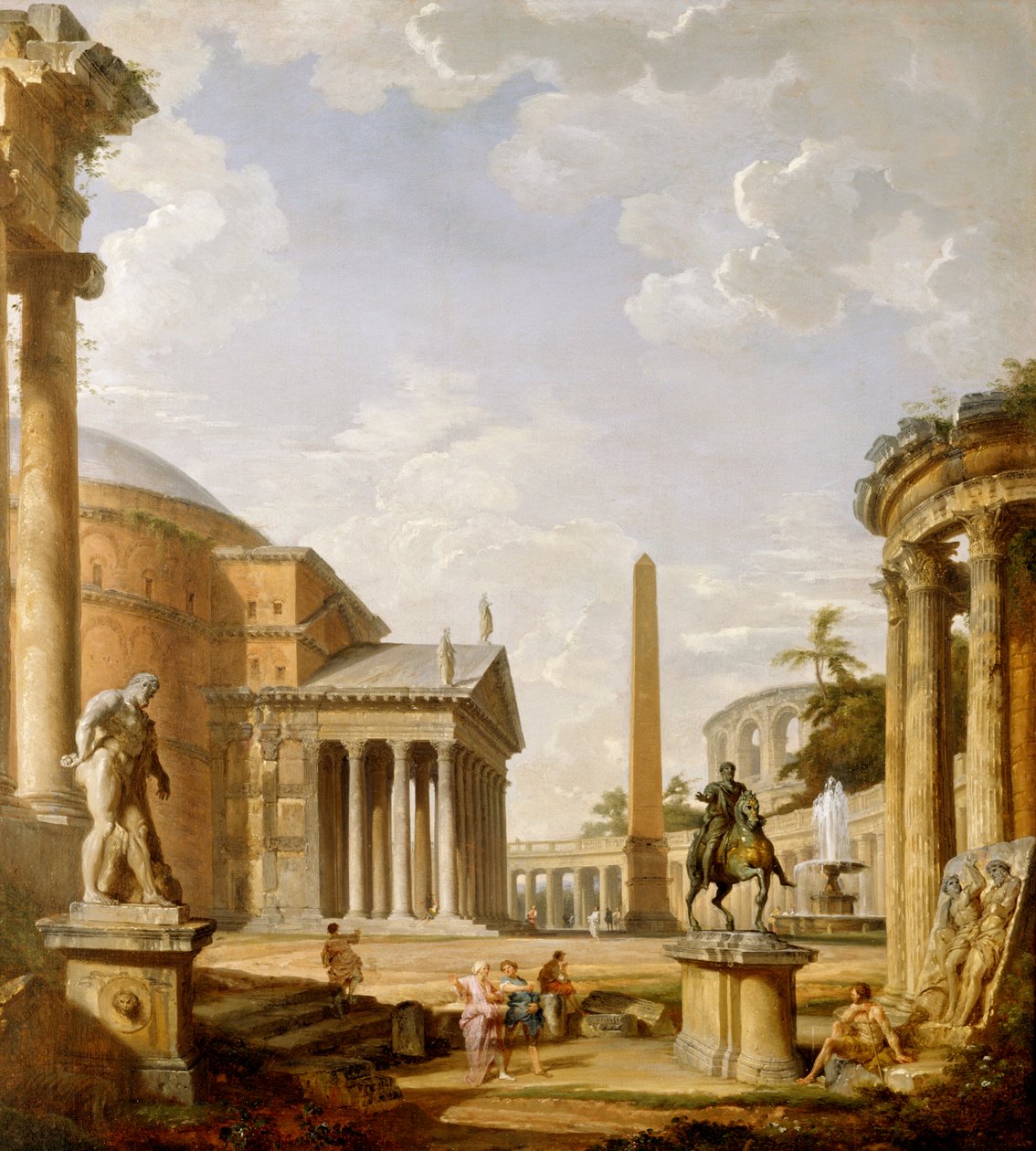 Capriccio van Romeinse ruïnes met het Pantheon door Giovanni Paolo Pannini