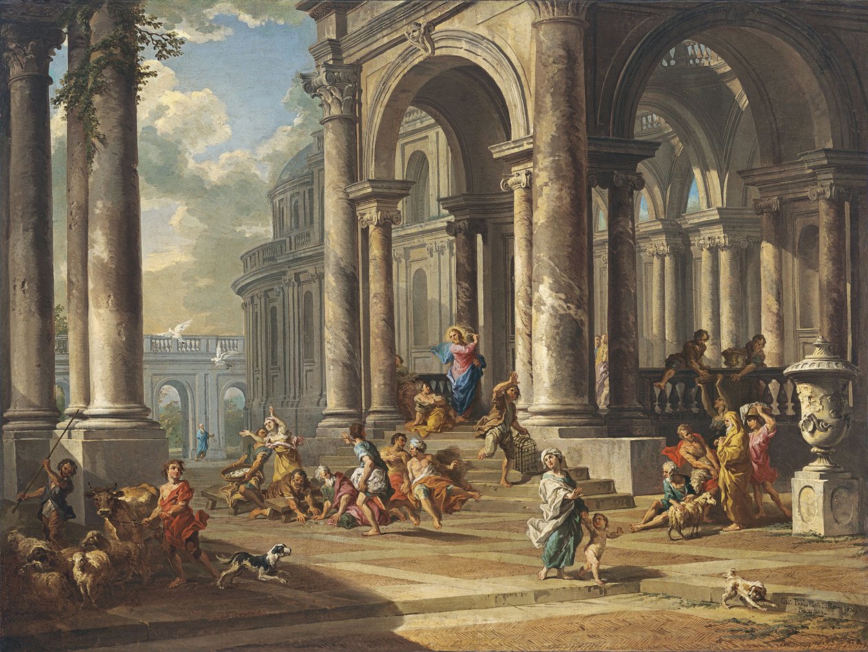Christus verdrijft de geldwisselaars uit de tempel door Giovanni Paolo Pannini
