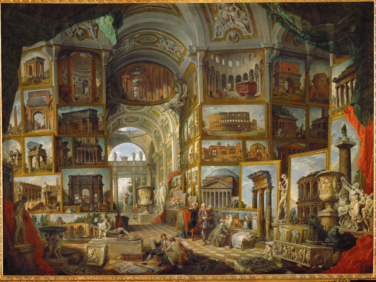 Galerij van beelden van het oude Rome, geschilderd ... door Giovanni Paolo Pannini or Panini