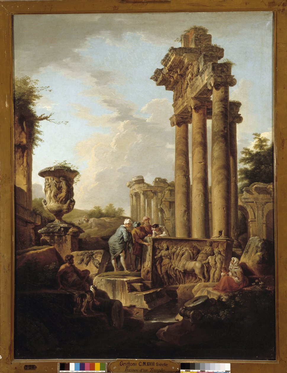 Landschap van Romeinse ruïnes met resten van een tempel van Saturnus of 