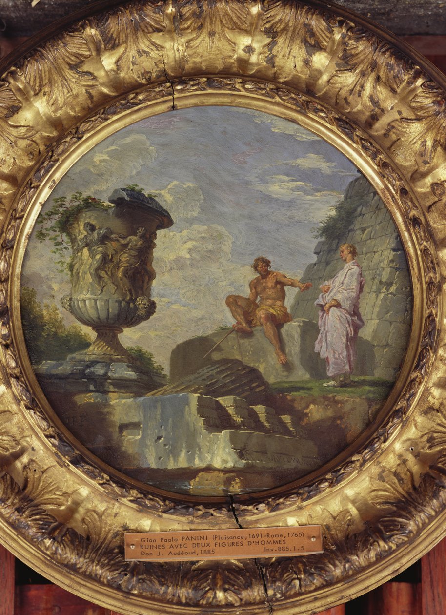 Ruïnes met twee mannen, c.1750-60 door Giovanni Paolo Pannini