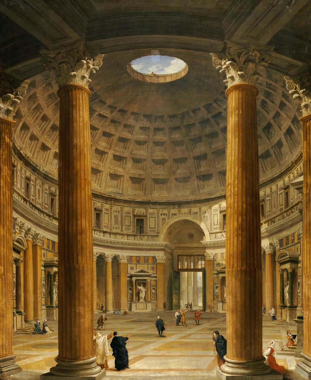 Het Interieur van het Pantheon, Rome, kijkend naar het Noorden vanaf het Hoofdaltaar naar de Ingang, 1732 door Giovanni Paolo Pannini