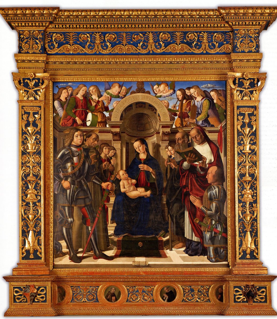 Pala Oliva. Madonna en Kind op de Troon tussen Heiligen George, Franciscus van Assisi door Giovanni Santi