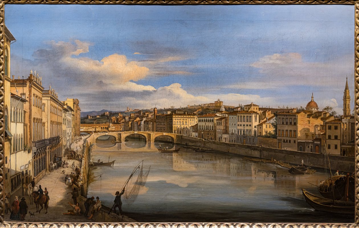 Uitzicht op de Arno vanaf de Alla Carraia Brug door Giovanni Signorini