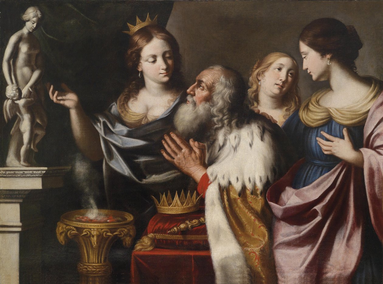 De vrouwen van koning Salomo leiden hem tot afgoderij door Giovanni Venanzi di Pesaro