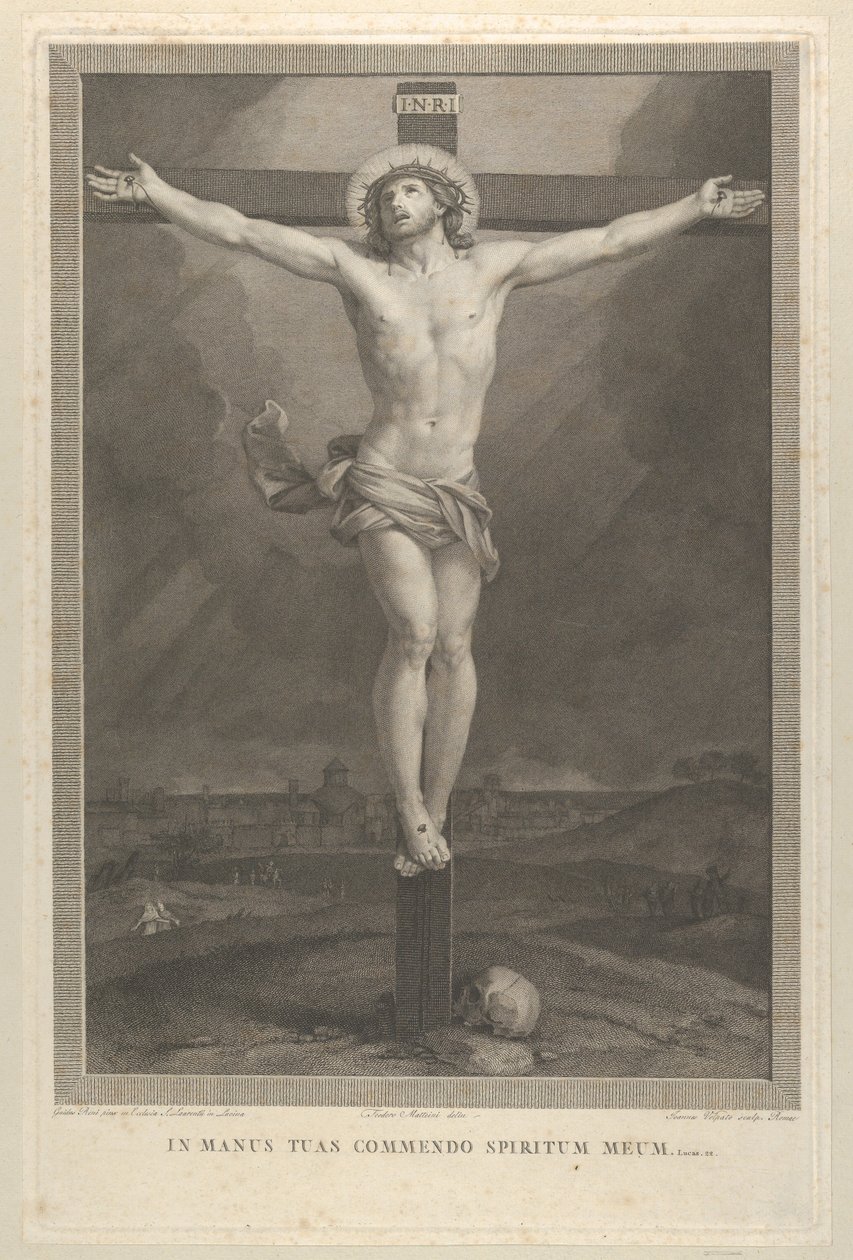 Christus gekruisigd aan het kruis, een schedel aan de basis door Giovanni Volpato