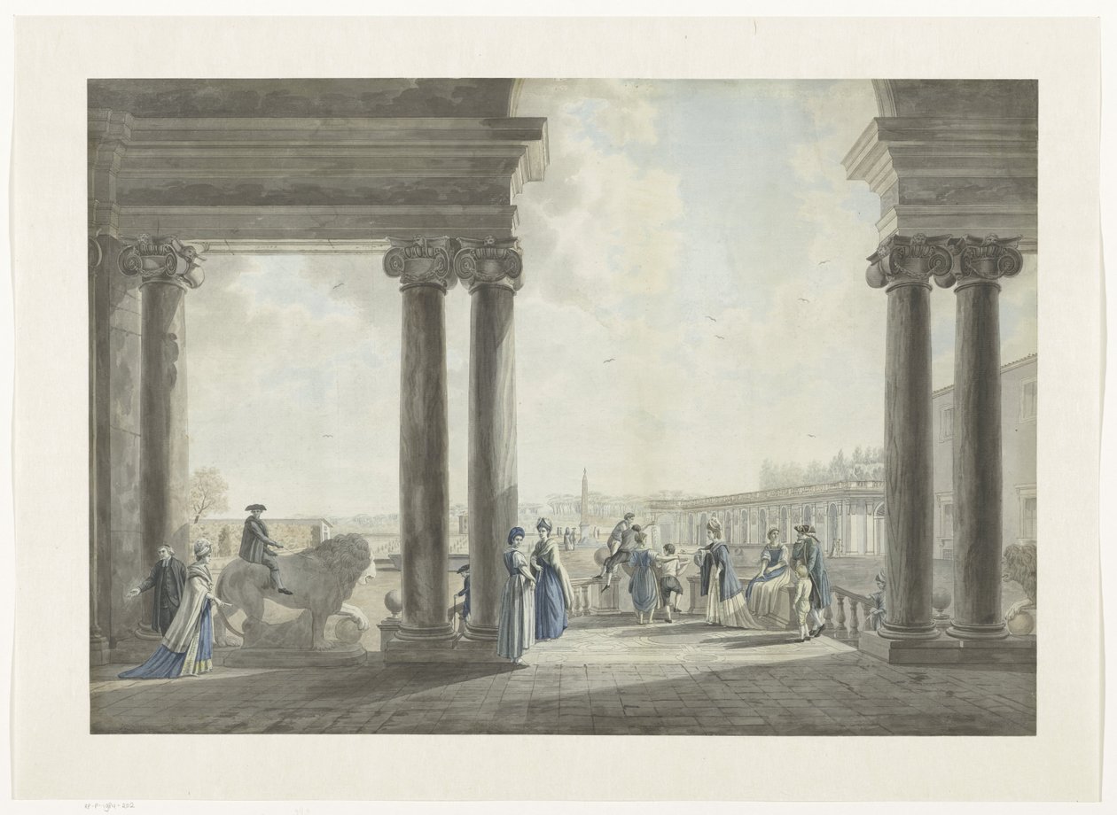 Gezicht op de tuinen van de Villa Medici te Rome door Giovanni Volpato