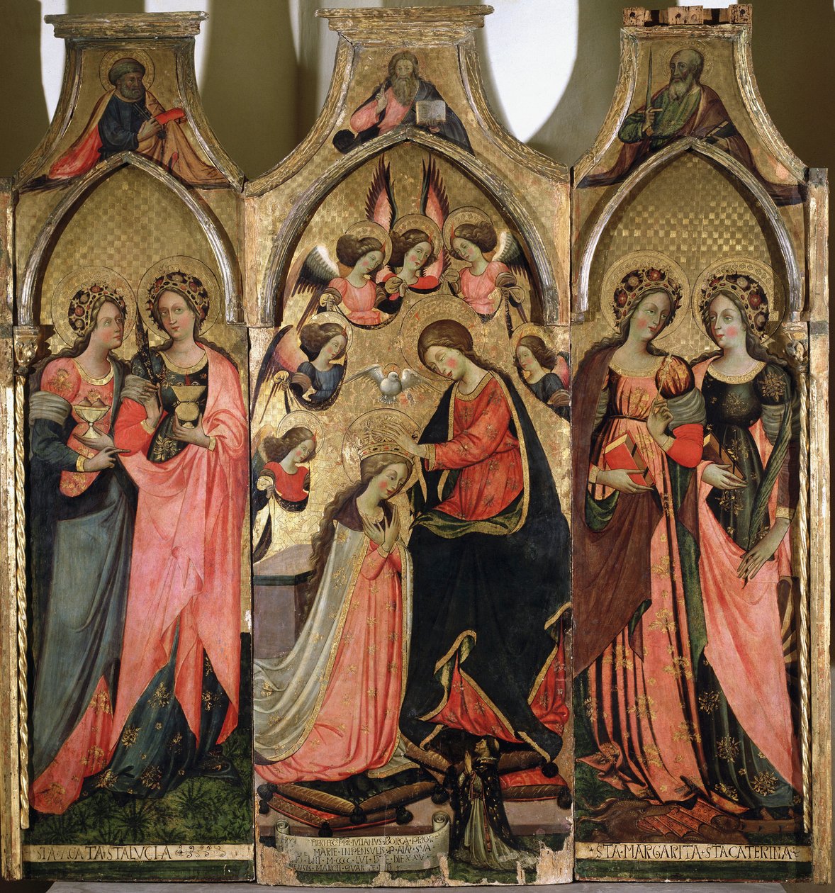 Drieluik van de kroning van de Maagd - Schilderij door Giovanni da Gaeta (actief rond 1449-1472) 15e eeuw Gaeta, museo diocesano door Giovanni da Gaeta