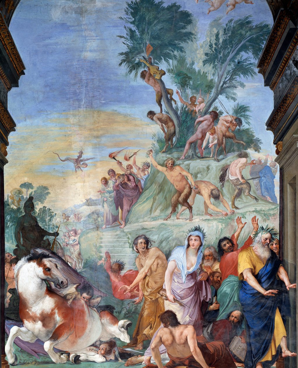 De muzen en dichters van de Parnassus (muzen en dichters verdreven van de Parnassus) Fresco detail door Giovanni da San Giovanni, 1634-1642, Museo degli argenti, Palazzo Pitti, Florence door Giovanni da San Giovanni