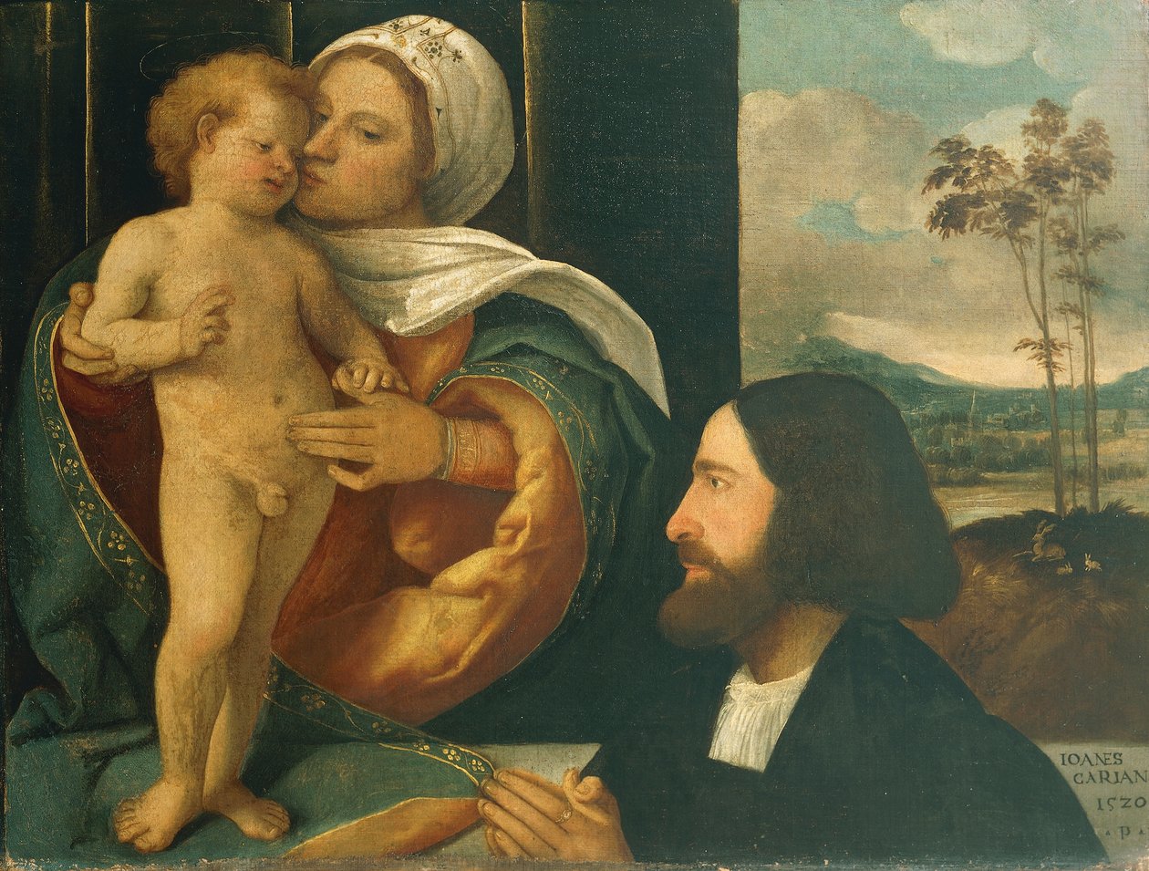 Madonna met Kind en devote, door Giovanni Cariani door Giovanni de Busi Cariani