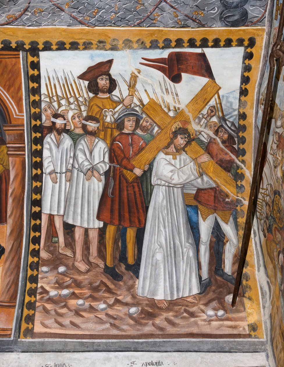Verhalen van de Passie van Christus: Jezus gaat naar Calvarie met het kruis en wordt geholpen door Cyrenaeus door Giovanni di Cherasco Botoneri