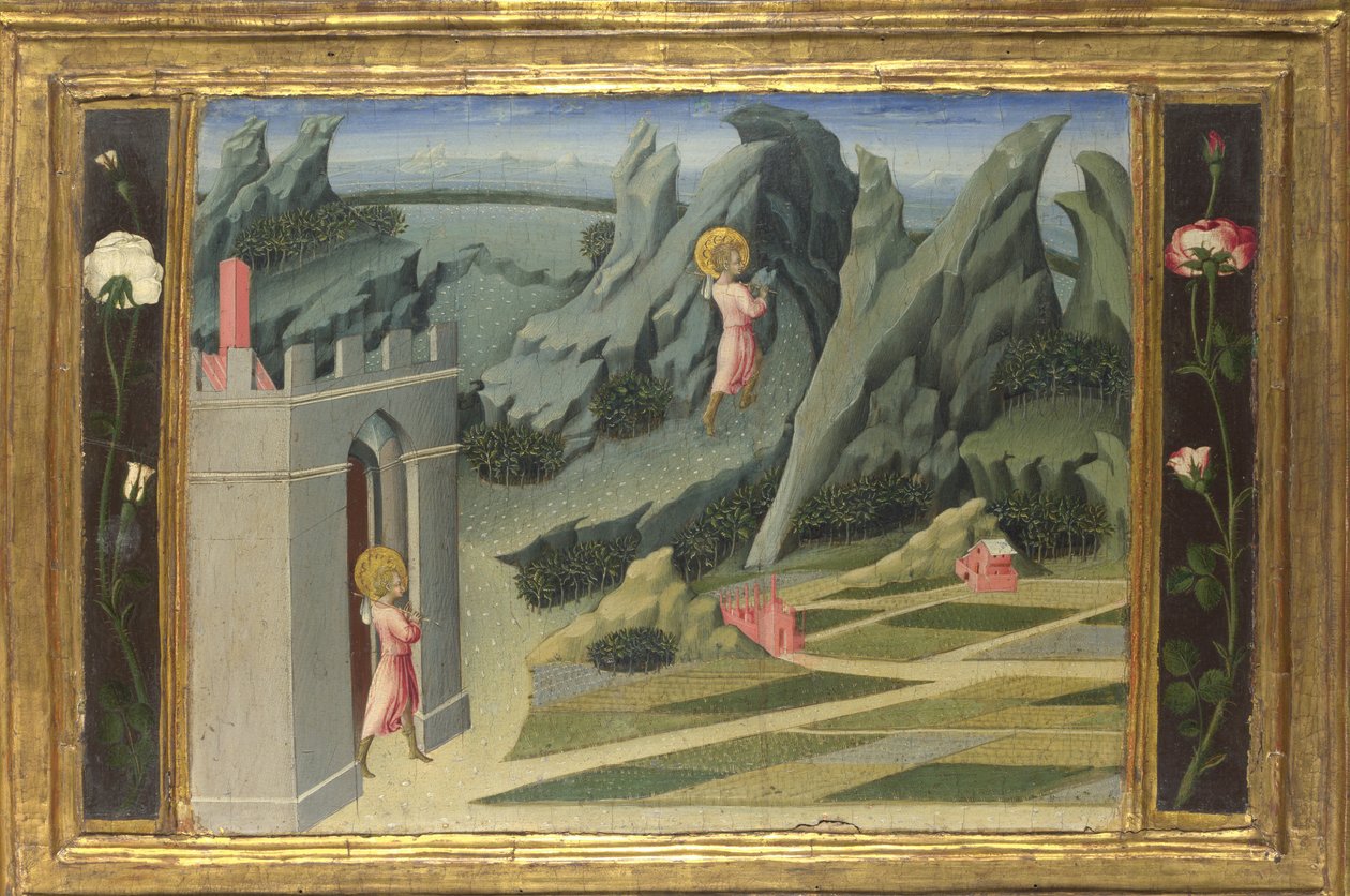 Sint Jan de Doper trekt zich terug in de woestijn Predella Paneel, 1454 door Giovanni di Paolo