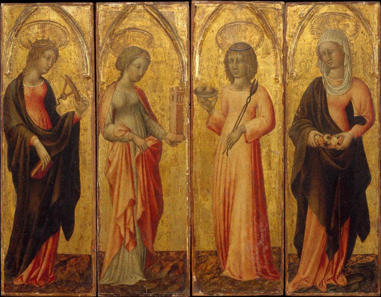 Heiligen Catharina van Alexandrië, Barbara, Agatha en Margaretha, ca. 1470 door Giovanni di Paolo