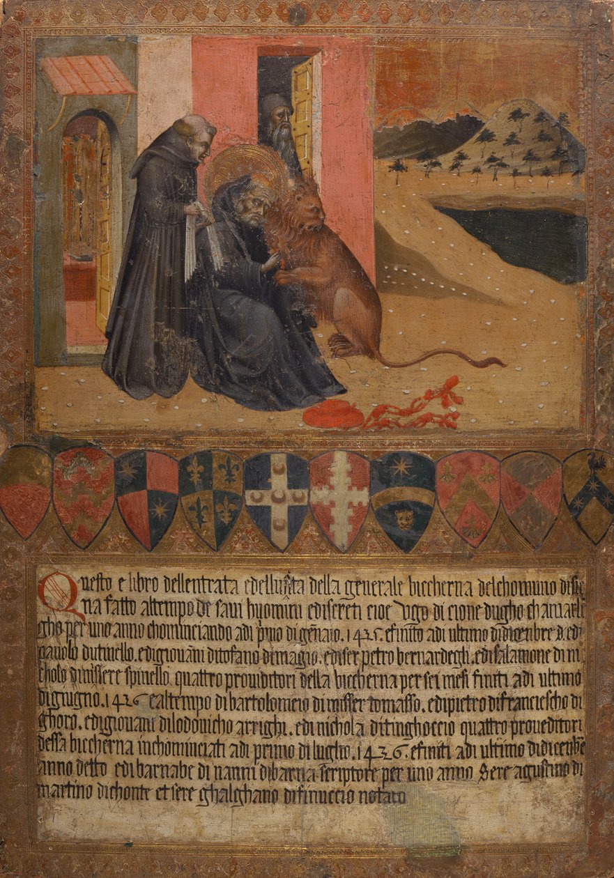 St. Hiëronymus haalt een doorn uit de poot van de leeuw door Giovanni di Paolo