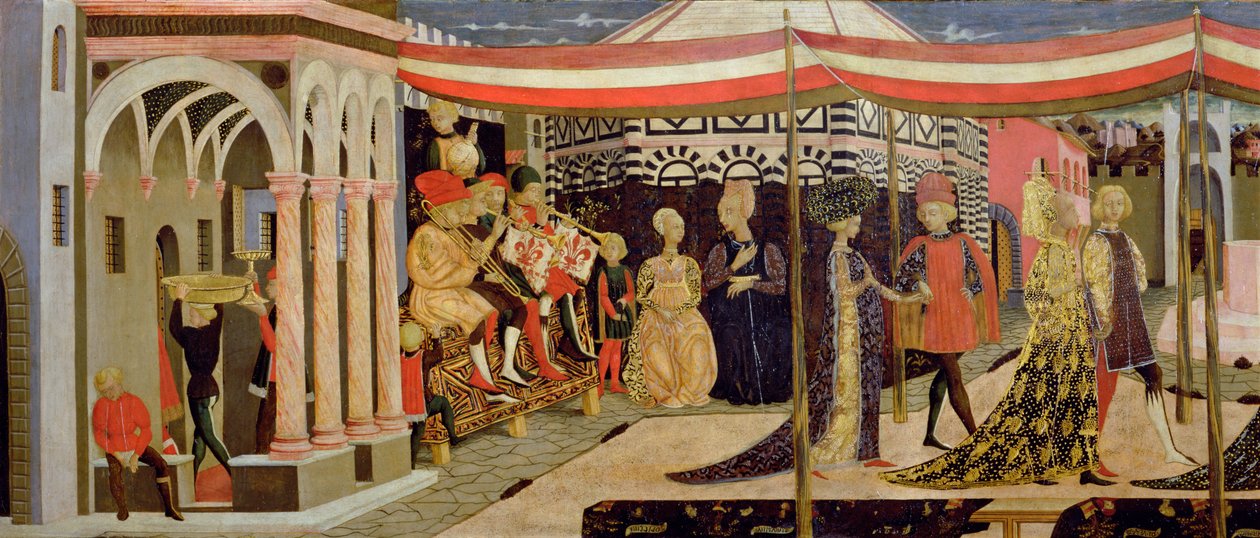 Frontaal van de Adimari Cassone, linker sectie (detail) door Giovanni di Ser Giovanni