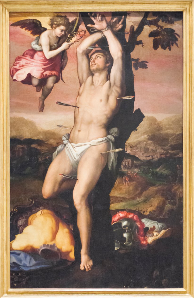 Sint Sebastiaan ontvangt de kroon en palm van het martelaarschap door Girolamo (1521 c.1580) Siciolante