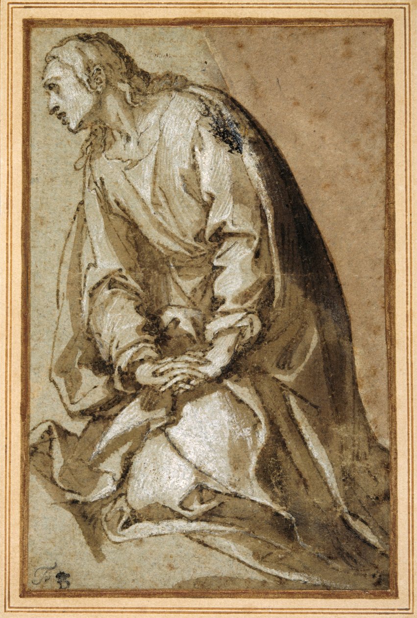 Een jonge heilige knielend in gebed door Girolamo (circle of) Muziano
