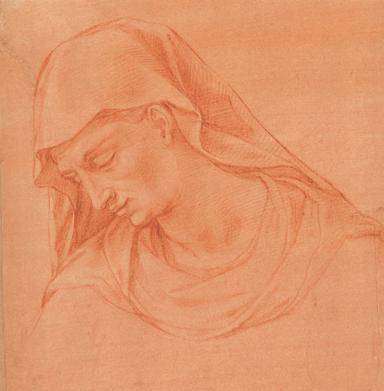 Hoofd van een rouwende vrouw in profiel naar links, ca. 1575-80 door Girolamo Macchietti