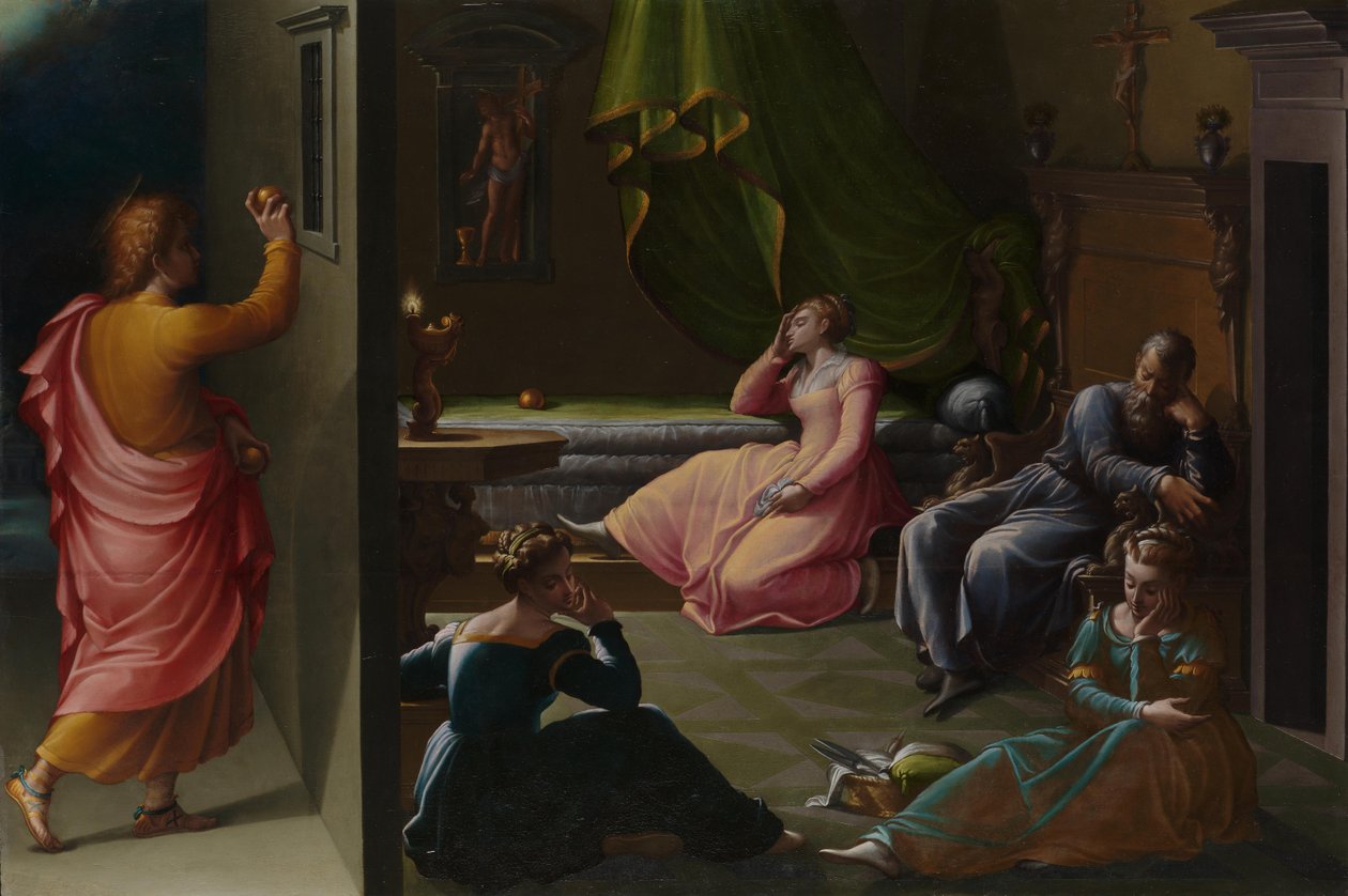 De liefdadigheid van St. Nicolaas van Bari, ca. 1555 door Girolamo Macchietti