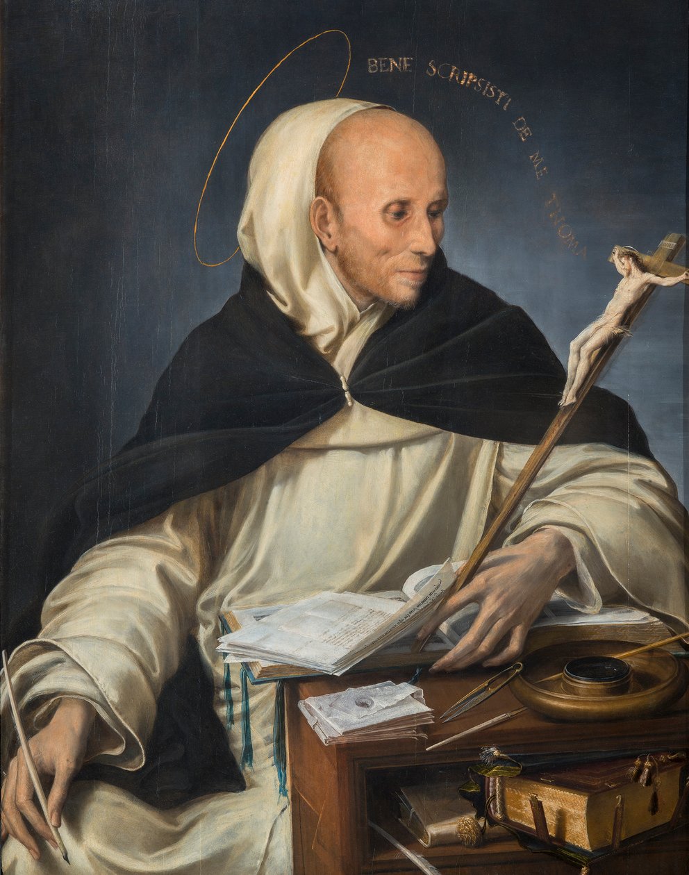 Portret van een monnik gekleed als St. Thomas van Aquino door Girolamo Mazzola Bedoli
