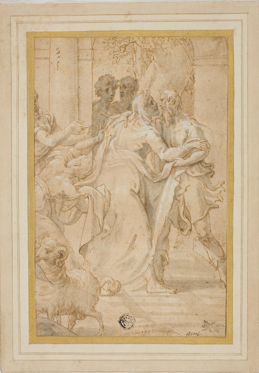 De ontmoeting van Joachim en Anna bij de Gouden Poort door Girolamo Mazzola Bedoli