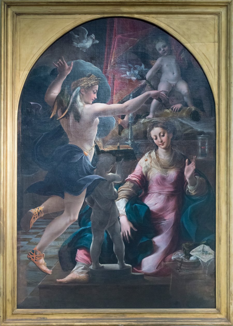 De annunciatie door Girolamo Mazzola Bedoli