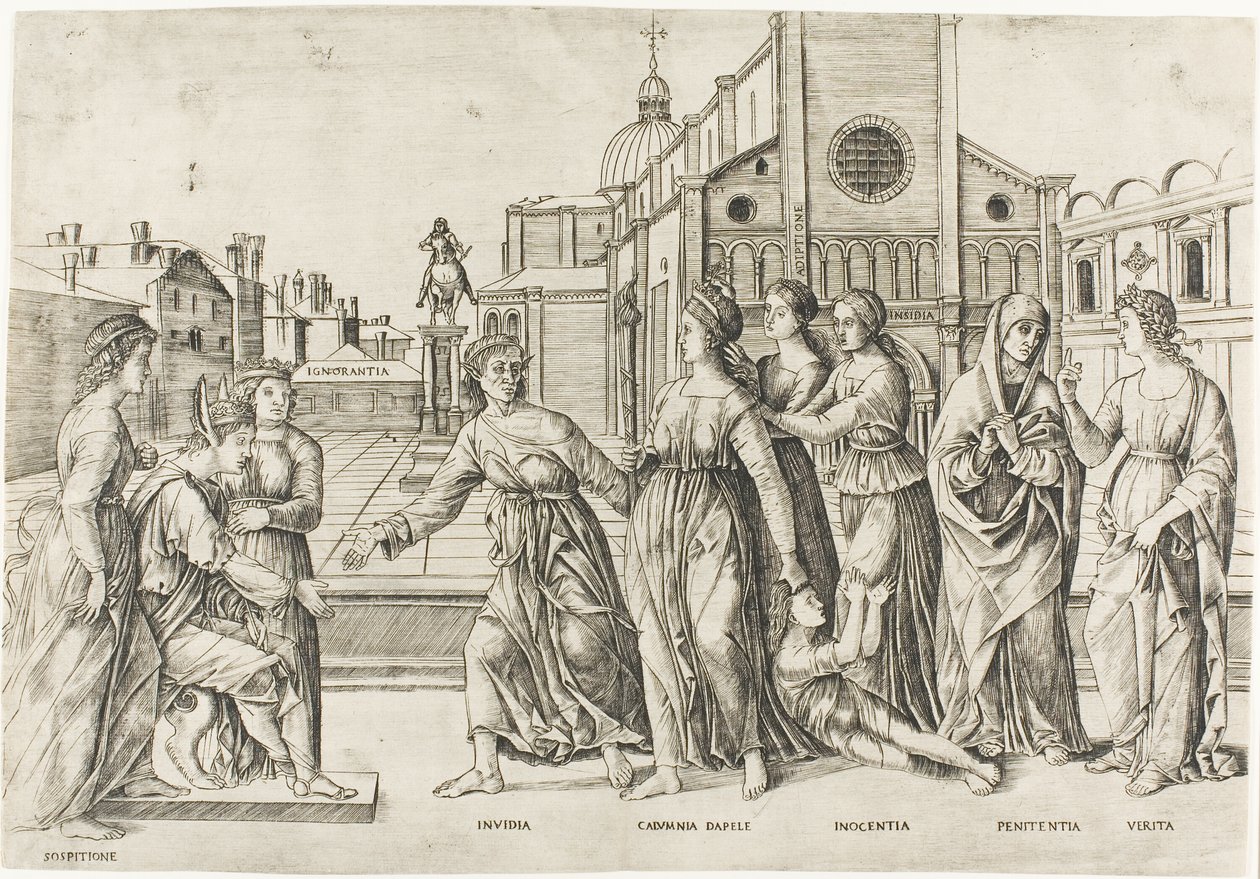 De laster van Apelles door Girolamo Mocetto