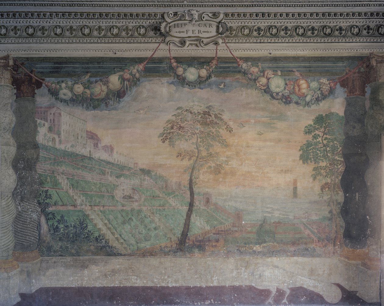 Uitzicht op de Villa gebaseerd op het originele ontwerp, Hal van de Fontein door Girolamo Muziano