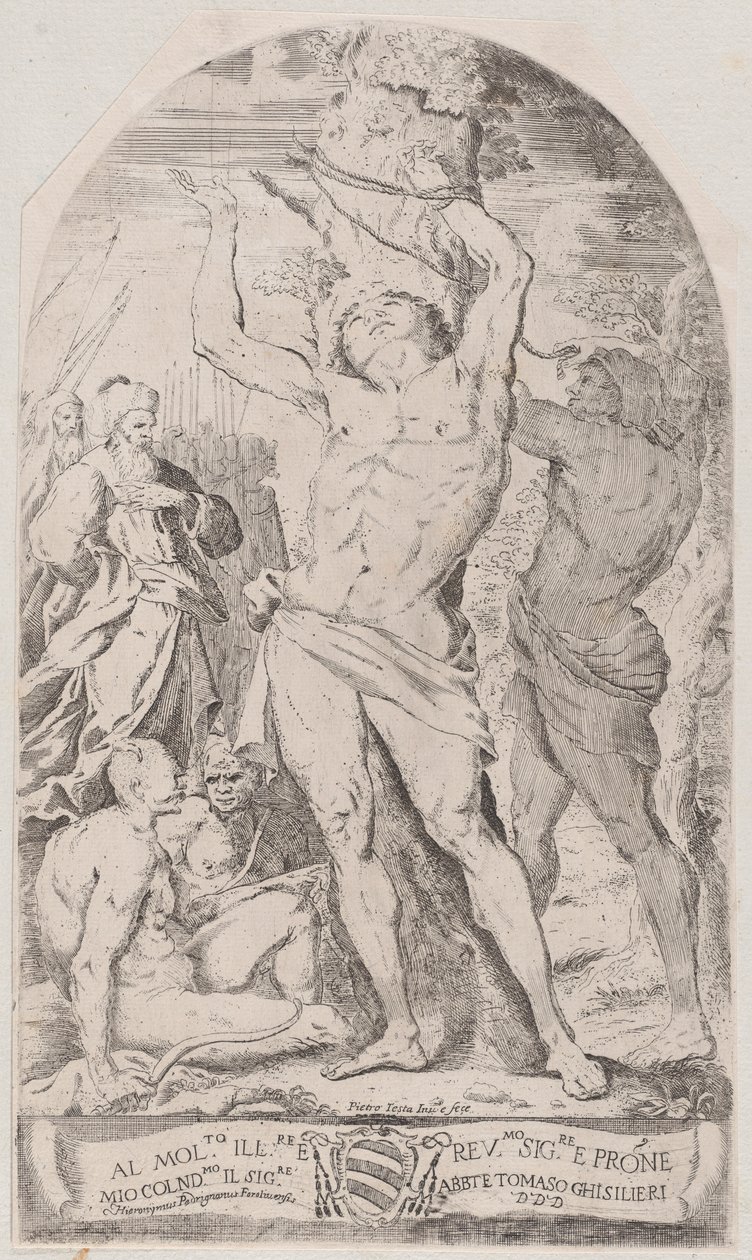 Sint Sebastiaan vastgebonden aan een boom door Girolamo Pedrignani