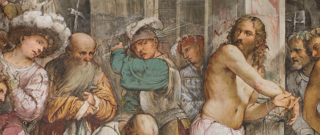 Centrale beuk, Vijfde overspanning Zuid, Geseling van Christus, Girolamo Romanino door Girolamo Romanino