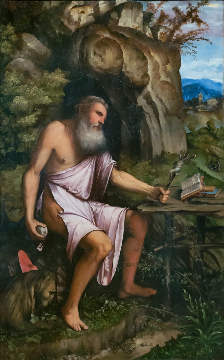 De boetvaardige heilige Hiëronymus door Girolamo Romanino