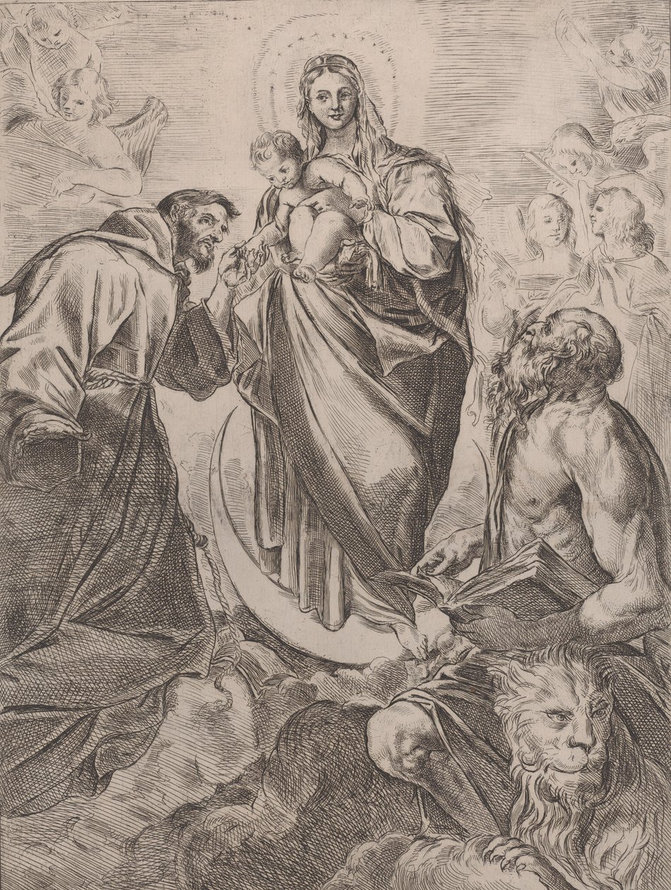 De Maagd met Heiligen Jerome en Franciscus door Girolamo Rossi
