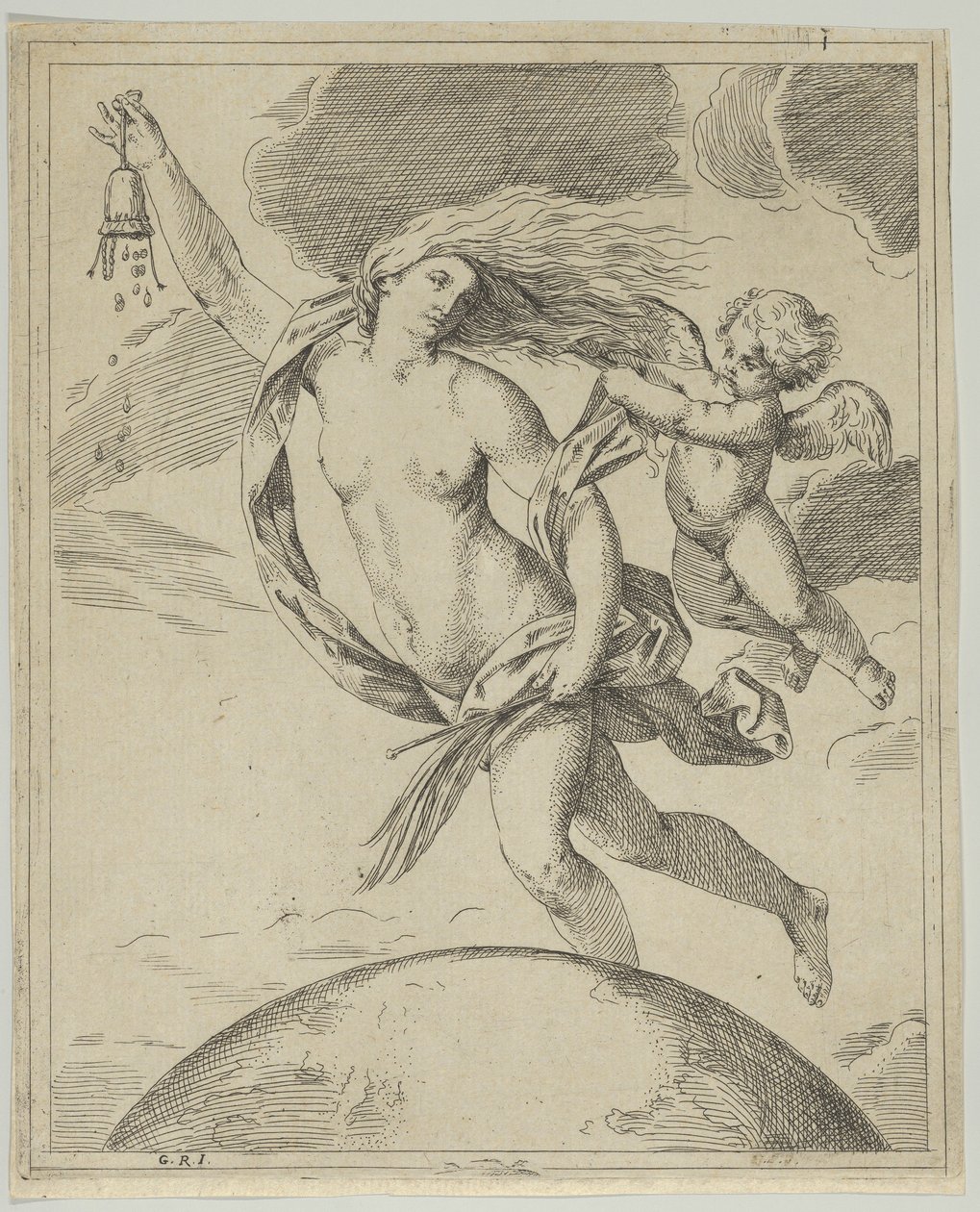 Fortuna vliegend boven de wereld door Girolamo Scarsello