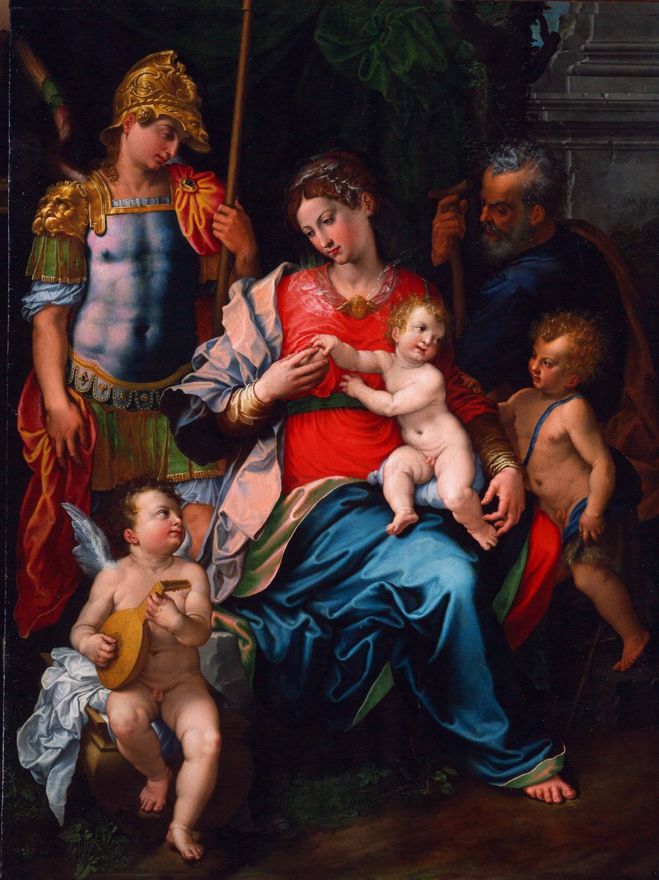 Maagd en Kind met heiligen Johannes de Doper, Michaël de Aartsengel en Jozef, 1545 door Girolamo Sciolante da Sermoneta